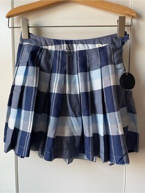 Forever 21 Navy and Light Blue Plaid Pleated Skirt
